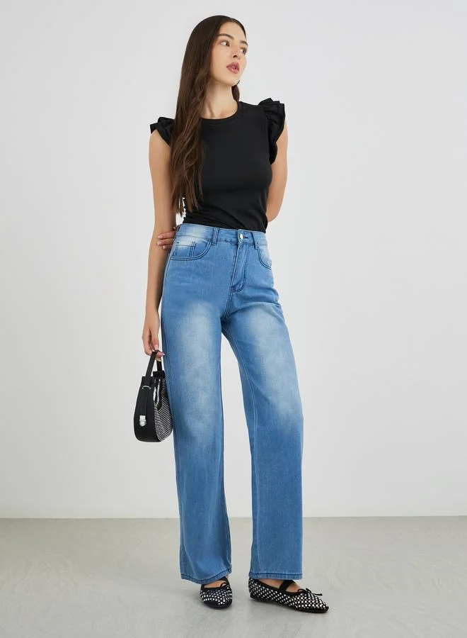 تايك تو Take Two Women Blue Mid Rise Faded Loose Fit Jeans