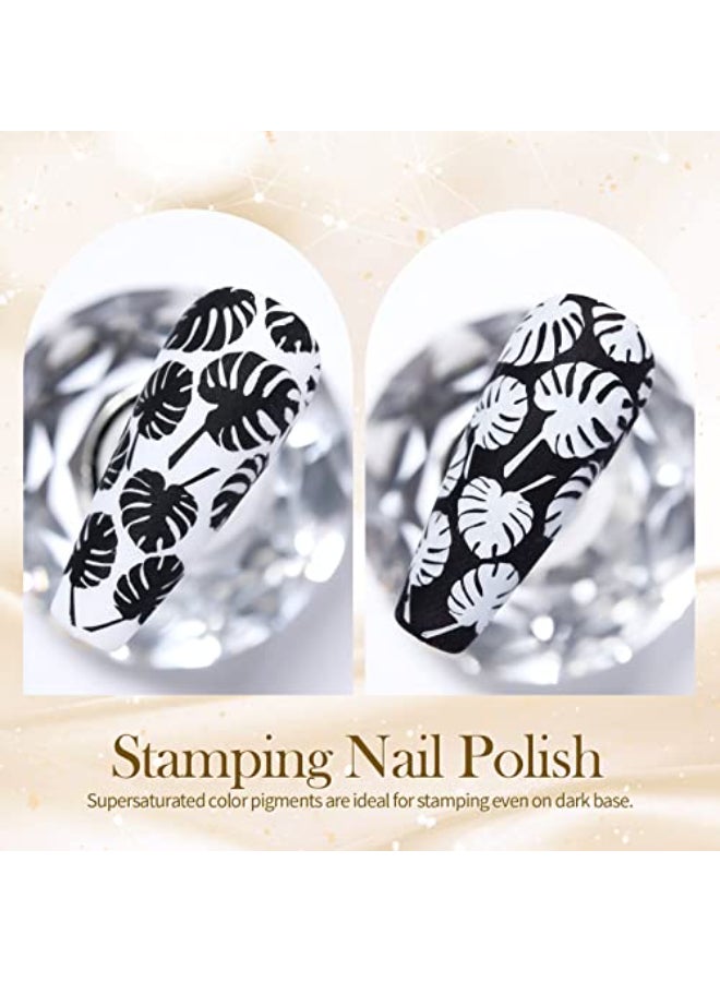 BORN PRETTY Nail Art Stamping Polish White Black Manicure Image Stamp Polish Set Print Polish Varnish 2 Bottles 10ml 034fl oz - Image 4