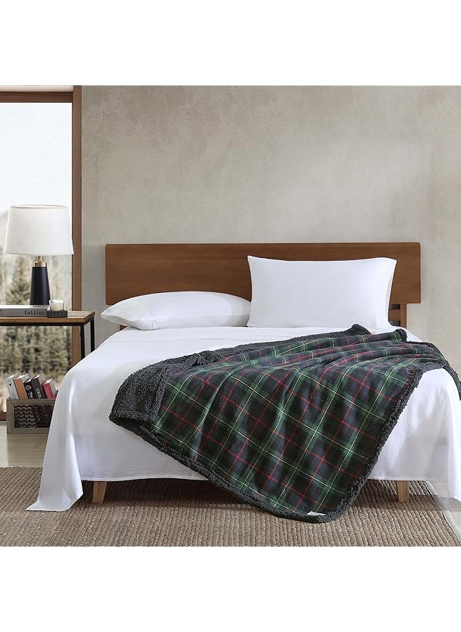 Eddie Bauer Throw Blanket Super Soft Reversible Cotton Flannel Sherpa Bedding Ideal And White Elephant Gifts Cozy Plaid Throw Blankets For Couch Pine Tartan Throw  - Image 2