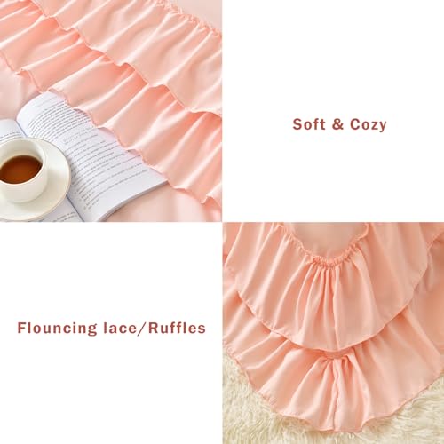 Cupocupa Blush Pink Comforter Set Queen, 3Pcs Comforters Queen Size Ruffle Farmhouse Bedding Sets Queen with Comforter, Lightweight Soft Shabby Chic Bedding Comforter Set Fluffy for All Season - Image 5