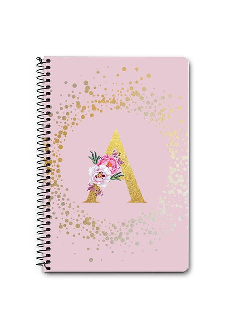 Designer A5 Spiral Notebook Memo Notepad Journal - Custom Monogram Initial Letter Floral Pattern Alphabet - A - Pink