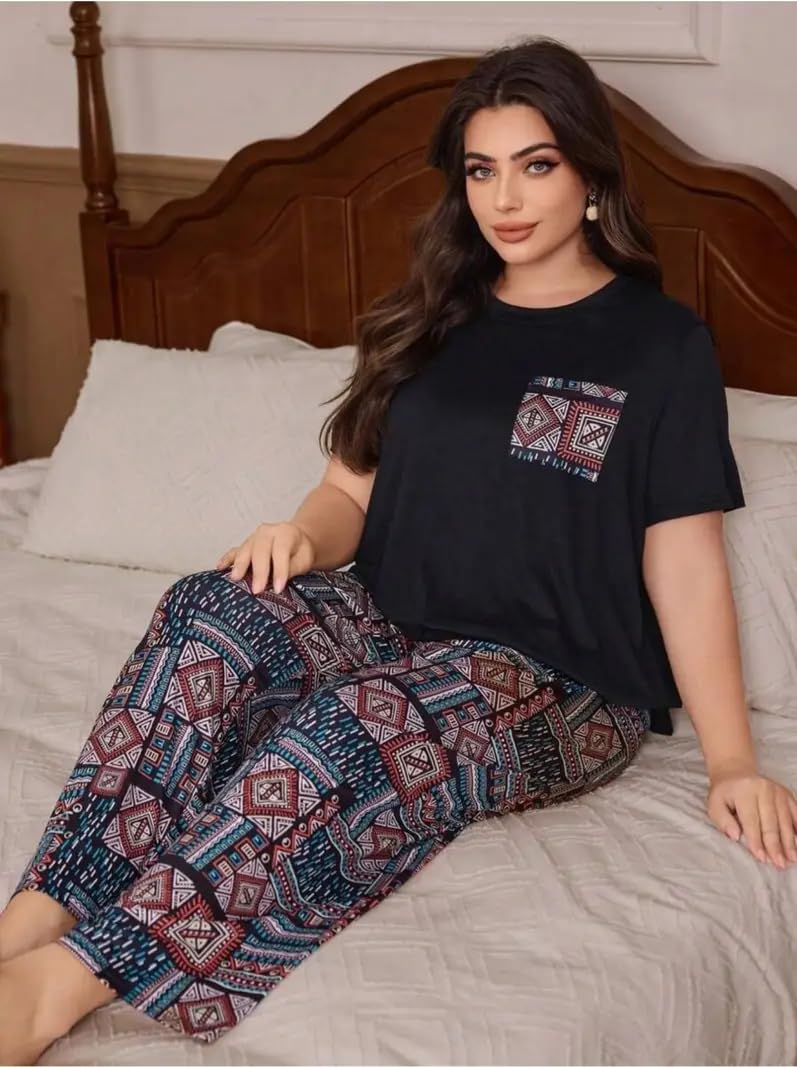 Celary Women’s Cotton Blend Printed Night Suit Set||Soft & Breathable Short Sleeve Top & Ethnic Print Pyjama Set||Also Available in Plus Size||Korean Night Suit||Comfortable Home Wear & Sleepwear - Image 4