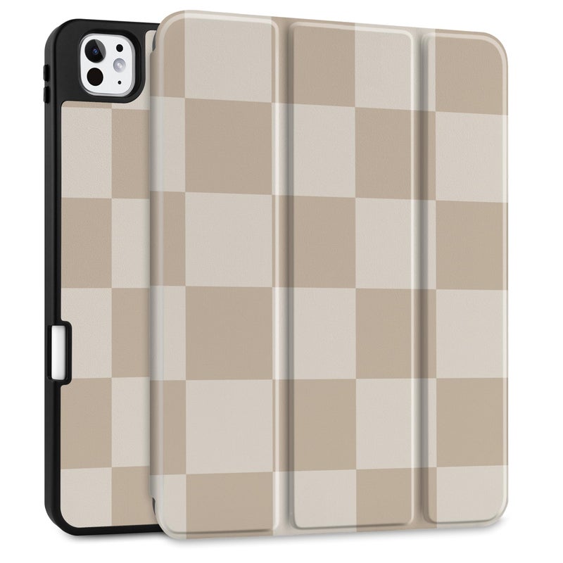 DONGKE Case for iPad Pro 11 inch (M5 2025 / M4 2024, 6th & 5th Generation) â€“ [Built-in Pencil Holder] Ultra Slim PU Leather Trifold Stand Cover with Soft TPU Back, Auto Wake/Sleep, Chessboard - Image 1