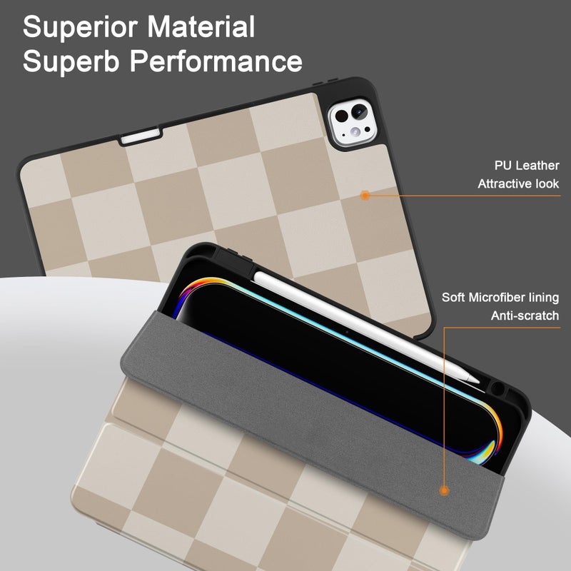 DONGKE Case for iPad Pro 11 inch (M5 2025 / M4 2024, 6th & 5th Generation) â€“ [Built-in Pencil Holder] Ultra Slim PU Leather Trifold Stand Cover with Soft TPU Back, Auto Wake/Sleep, Chessboard - Image 4