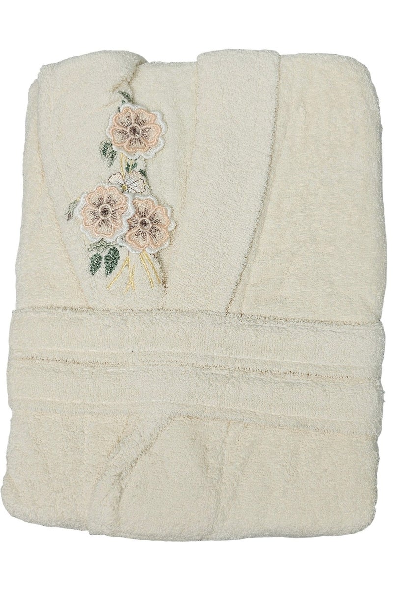My VITA Turkish Cotton Bathrobe Terry Unisex with Dual Pockets, Belt and Shawl Collar Off White One Size  - Image 2