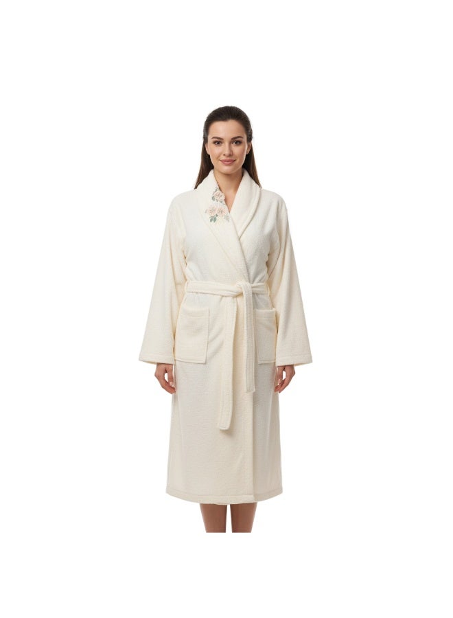 ماي فيتا روب حمام من القطن التركي للجنسين مع جيوب مزدوجة وحزام وياقة شال أوف وايت مقاس واحد - Image 3