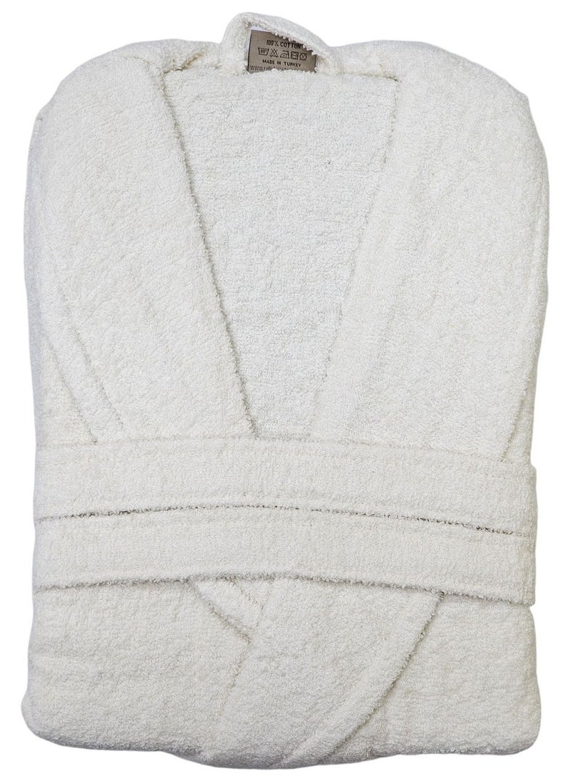 My VITA - Turkish Cotton Bathrobe Terry Unisex with Dual Pockets, Belt and Shawl Collar Off White One Size - Image 1