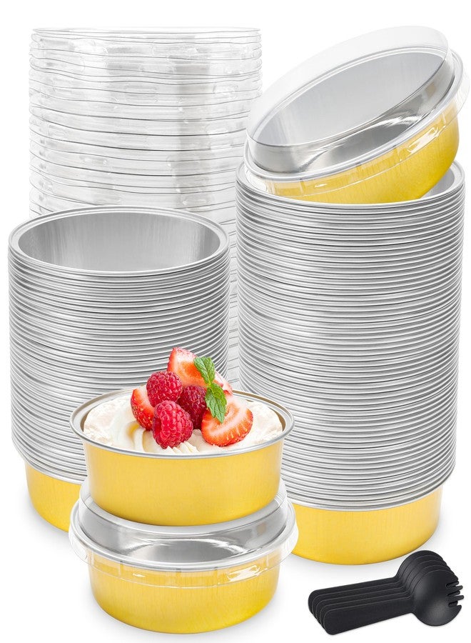 NPLUX أواني كعك صغيرة NPLUX سعة 8 أونص مع أغطية، أواني كعك دائرية من الألمنيوم، أواني خبز من ورق الألمنيوم للحفلات، الزفاف، والنزهات (ذهبي، 50 عبوة) - Image 1