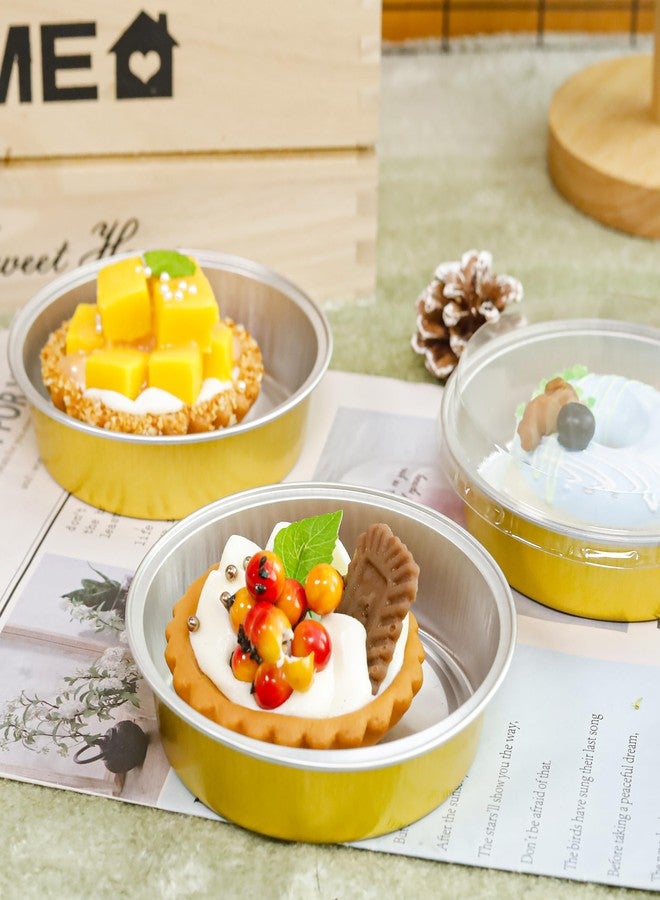 NPLUX أواني كعك صغيرة NPLUX سعة 8 أونص مع أغطية، أواني كعك دائرية من الألمنيوم، أواني خبز من ورق الألمنيوم للحفلات، الزفاف، والنزهات (ذهبي، 50 عبوة) - Image 2
