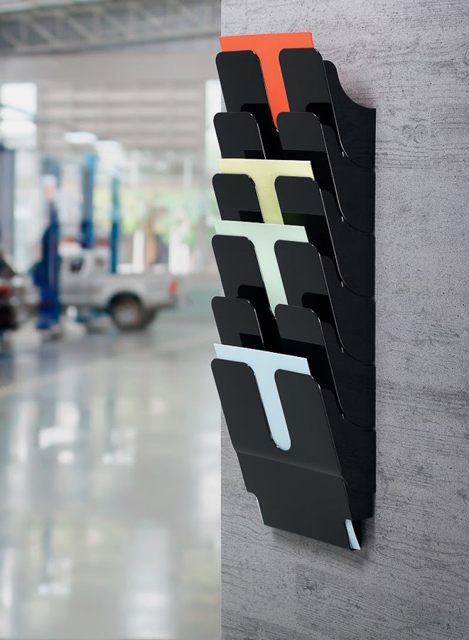 Durable Wall File Rack | 6-Section Wall Mount File Organizer for A4 Portrait Documents, Space-Saving Reception & Office Display, Extendable, German Quality - Image 2