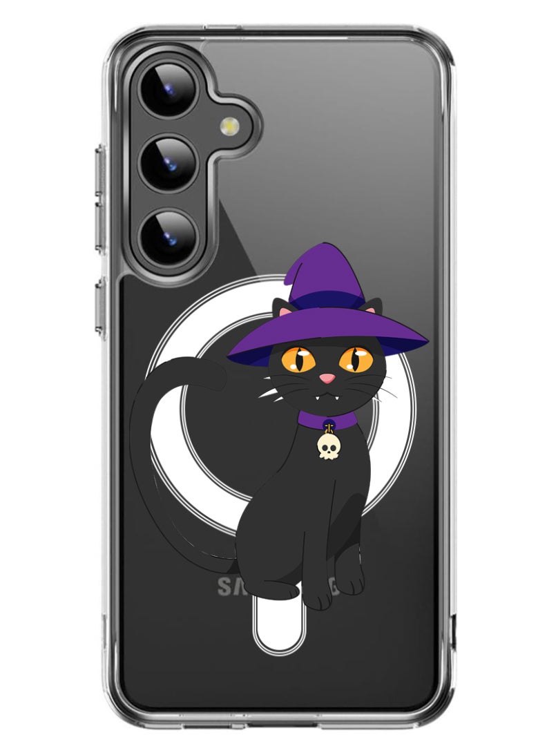 Theodor Magnetic Case for Samsung Galaxy S24 Plus 6.7-inch Compatible with MagSafe Wireless Charging, Shockproof Phone Bumper Cover Cat wearing hat halloween - Image 1