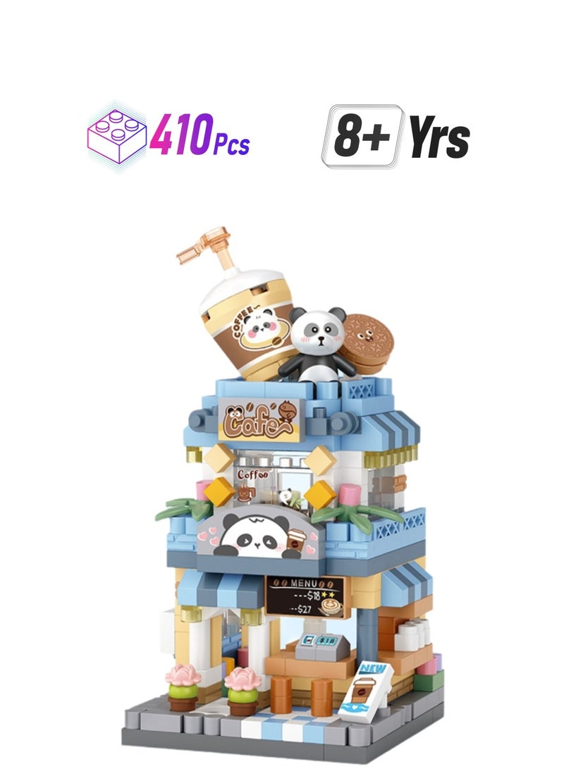 Mini Panda Cafe 410pcs, Small House Street Shop Set Building Block Toys, Children'S Educational Assembly Model Gift - Image 1