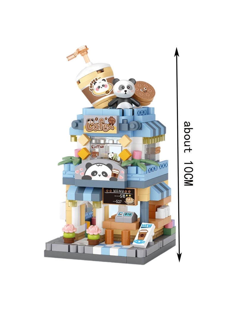 Mini Panda Cafe 410pcs, Small House Street Shop Set Building Block Toys, Children'S Educational Assembly Model Gift - Image 2