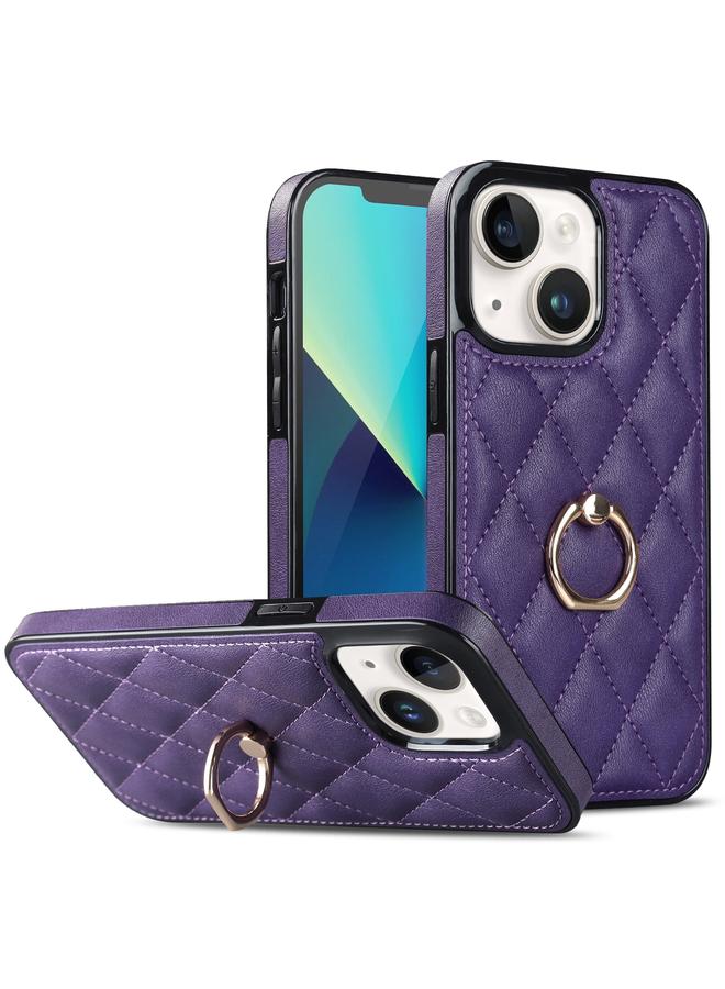 Zaboon Case For iPhone 13 mini Rhombic PU Leather Phone Case with Ring Holder - Image 1