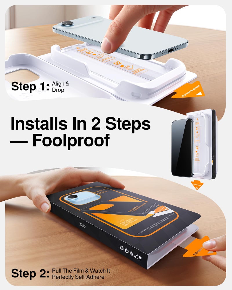 SMARTDEVIL 2 Pack Tempered Glass for iPhone Air Privacy Screen Protector, Military-Grade Shatterproof Protection, 9H Hardness, Anti-Spy Privacy Film, Fast & Easy Installation, Case Friendly Design - Image 4