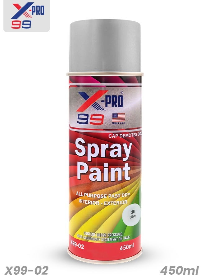 Xpro X-PRO 99 Silver Spray Paint 450ML – Interior & Exterior Use X99-02 - Image 1