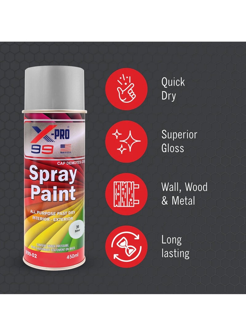 Xpro X-PRO 99 Silver Spray Paint 450ML – Interior & Exterior Use X99-02 - Image 3