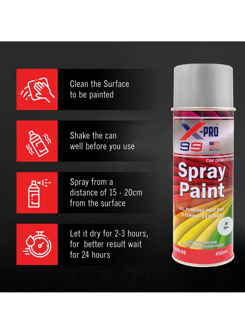 Xpro X-PRO 99 Silver Spray Paint 450ML – Interior & Exterior Use X99-02 - Image 4