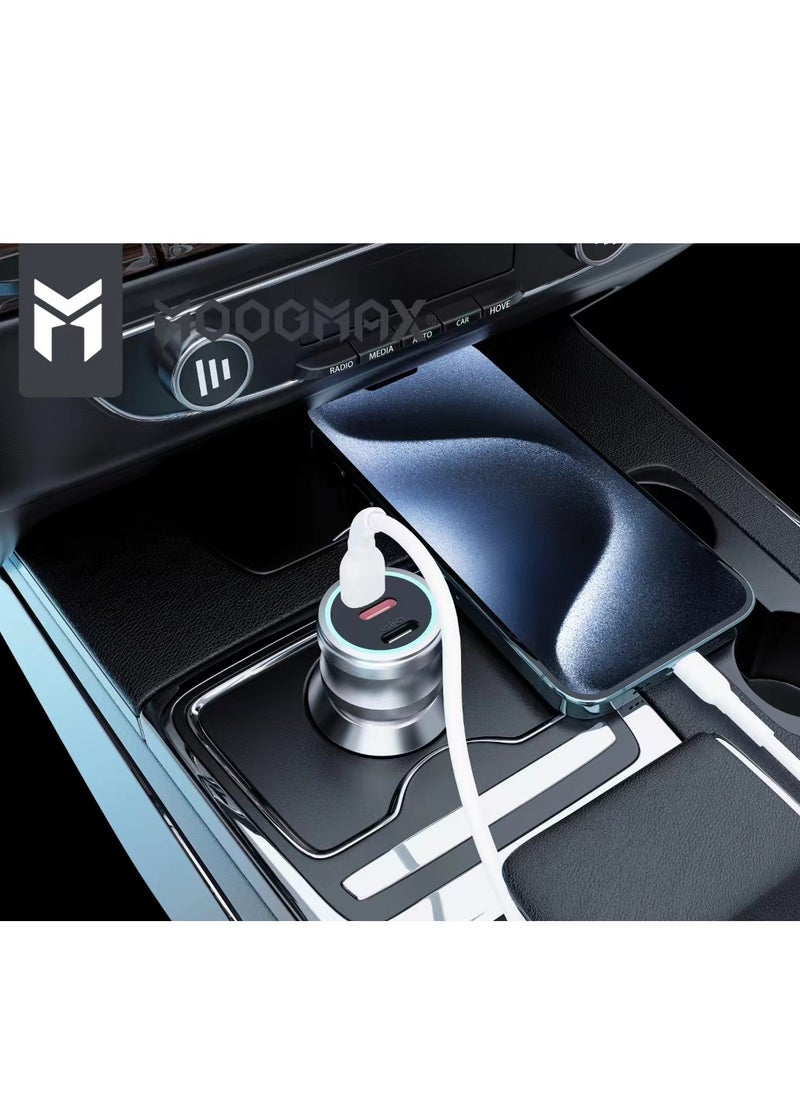 MOOGMAX - 65W car charger, with two Type-C PD ports that support fast charging and an iPhone lightning port for using the iPhone cable to charge your Android phone. in Silver colour from Moogmax - Image 1