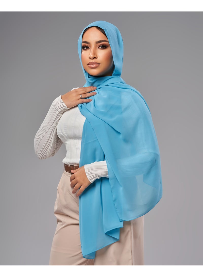 Lavezzi Soft Chiffon Hijab for Women, Solid Color Soft Chiffon Crepe Hijab Scarf – Long Fashion Hijabs Scarves - Muslim Scarf Hijab – Hijab Shawl - Light Blue - Image 3