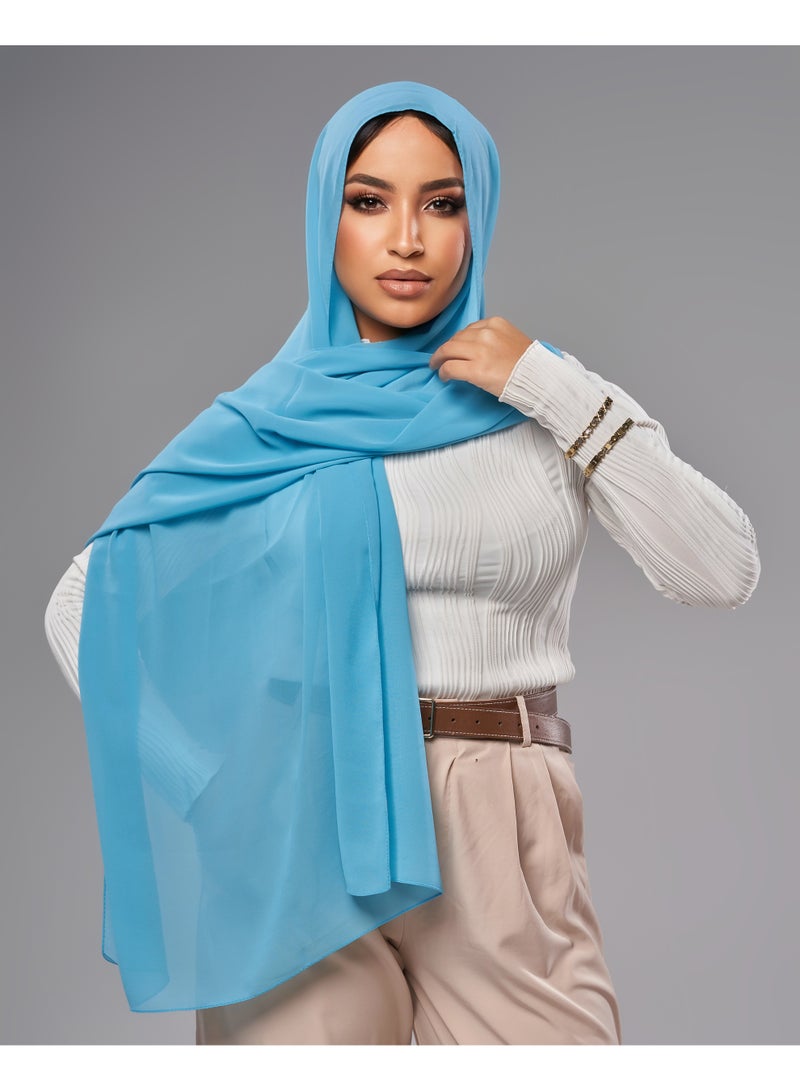 Lavezzi Soft Chiffon Hijab for Women, Solid Color Soft Chiffon Crepe Hijab Scarf – Long Fashion Hijabs Scarves - Muslim Scarf Hijab – Hijab Shawl - Light Blue - Image 1
