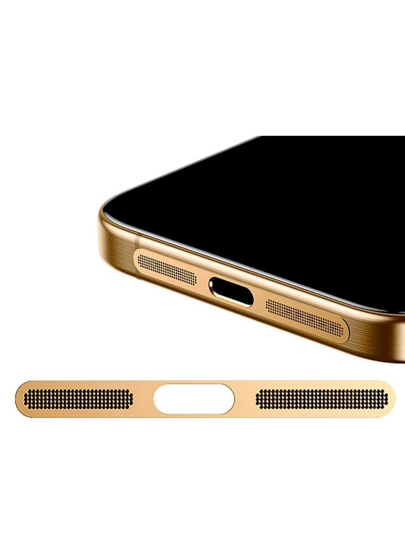 Generic Metal Dust Proof Mesh Sticker for iPhone 14 Built-in Protective Speaker and Charging Port Upgraded Adhesive Anti Dust Sticker for Iphone 14/14 Plus/14 Pro/14 Pro Max Golden  - Image 1