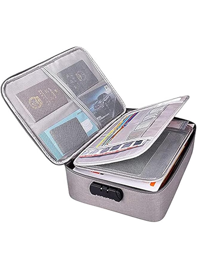 erorex File Organizer Bag Waterproof Oxa4 Size 5 Layer Credential Bag File Pocket With Safe Code Lock Travel Bag With Separators Grey - Image 1