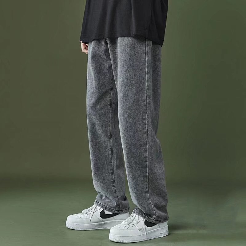 Jeans Mens Spring Autumn and Winter Teenagers New Gray Straight Loose Wide Leg Fashionable Casual Long Pants Y01  - Image 2