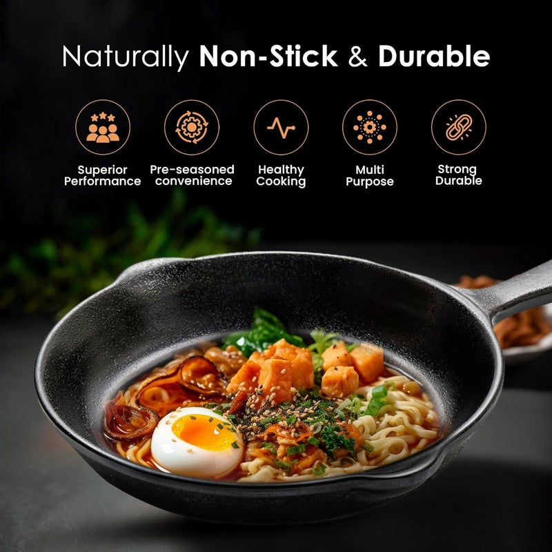 SOLARA Crownstone Premium Cast Iron Frying Pan 8 Inch/20 Cm with Handle, Naturally non stick fry pan, CastIron Fry Pan 1.2Kg, 100% Pure and Toxin-Free Cast- Iron Fish Fry Pan/Skillet, CastIronCookware - Image 2