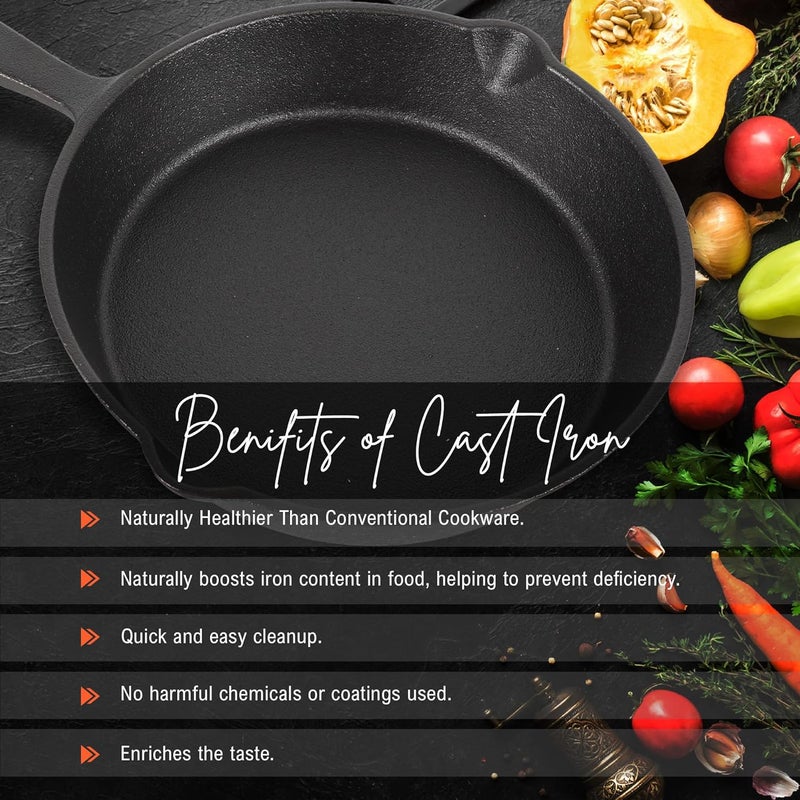 SOLARA Crownstone Premium Cast Iron Frying Pan 8 Inch/20 Cm with Handle, Naturally non stick fry pan, CastIron Fry Pan 1.2Kg, 100% Pure and Toxin-Free Cast- Iron Fish Fry Pan/Skillet, CastIronCookware - Image 4