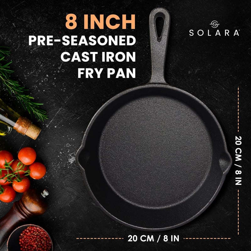 SOLARA Crownstone Premium Cast Iron Frying Pan 8 Inch/20 Cm with Handle, Naturally non stick fry pan, CastIron Fry Pan 1.2Kg, 100% Pure and Toxin-Free Cast- Iron Fish Fry Pan/Skillet, CastIronCookware - Image 3