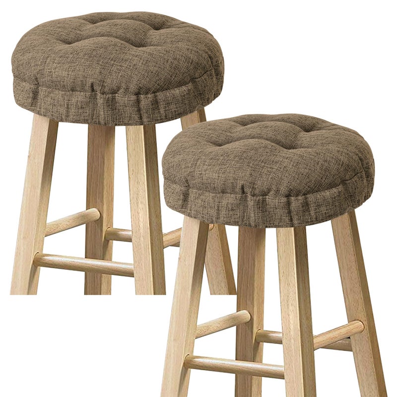 Sunlit Bar Stool Covers - Set of 2 Round Bar Stool Seat Covers, Soft and Cushioned Bar Chair Covers, Easy to Install and Wash, Cover Only, 12 Inch Diameter, Brown - Image 1