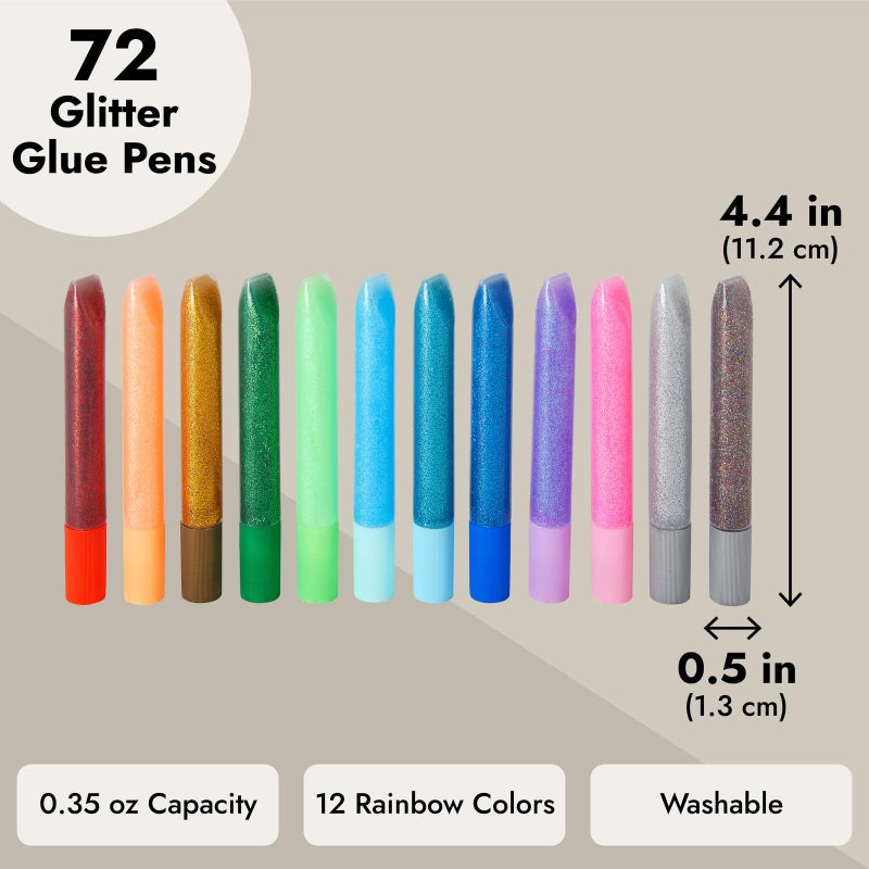 Bright Creations 72-Pack Rainbow Glitter Glue Pens (12 Colors, 0.35 Oz) for Arts, Crafts & DIY Projects - Glitter Glue for Crafts - Image 4