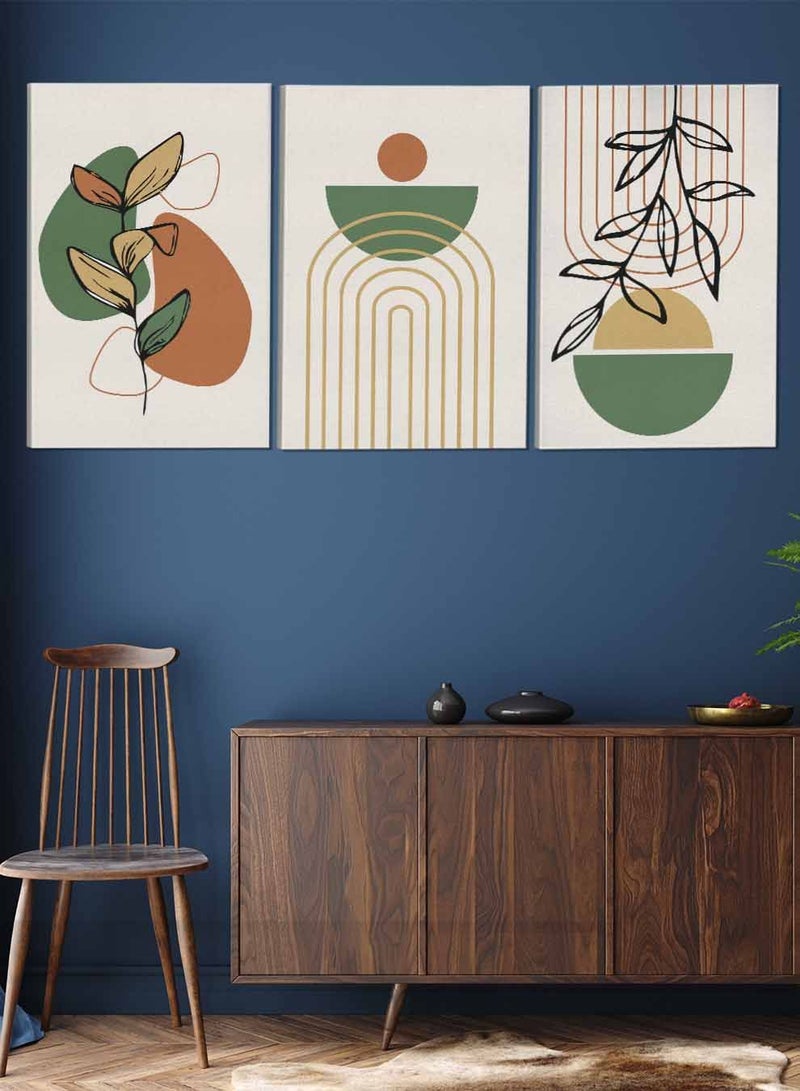 LOWHA Set Of 3 Framed Canvas Wall Arts Stretched Over Wooden Frame Botanical Abstract Paintings For Home Living Room Office Decor - Image 2