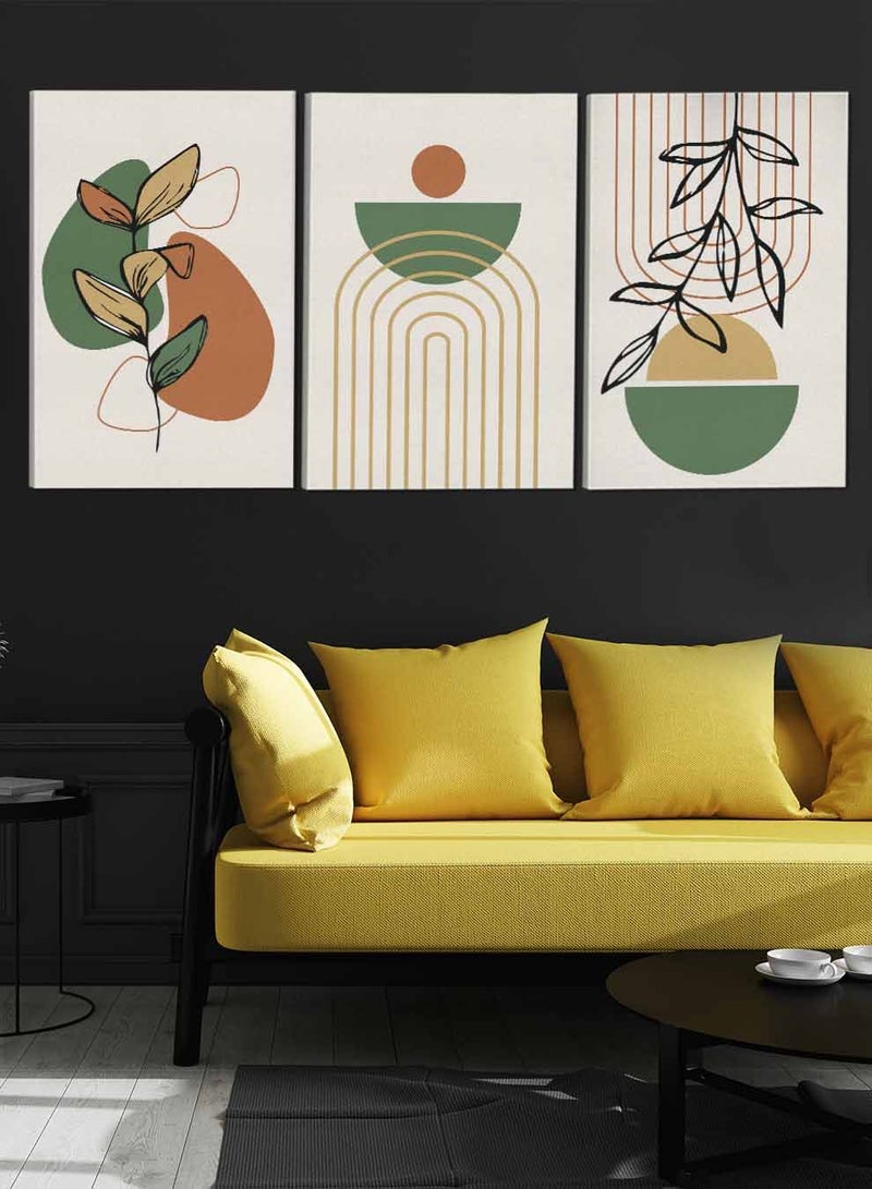 LOWHA Set Of 3 Framed Canvas Wall Arts Stretched Over Wooden Frame Botanical Abstract Paintings For Home Living Room Office Decor - Image 3