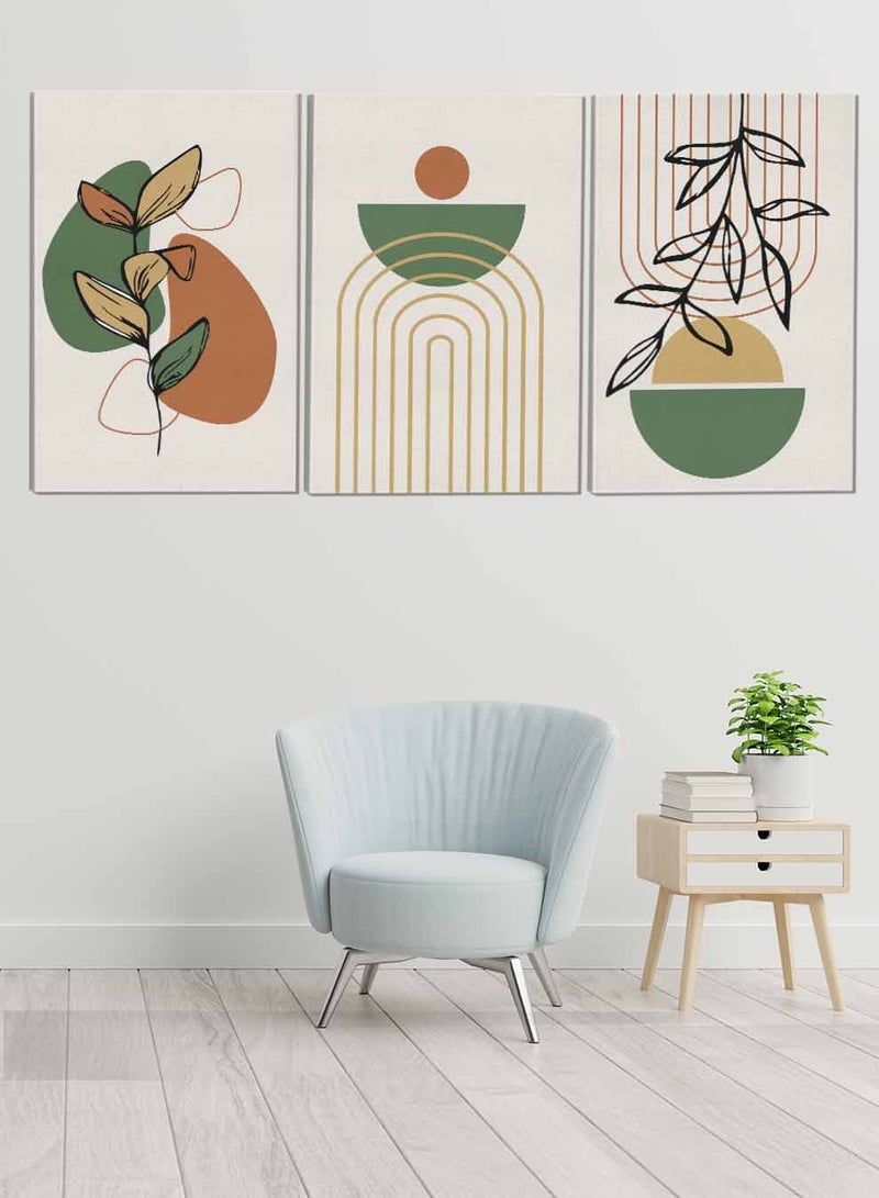 LOWHA Set Of 3 Framed Canvas Wall Arts Stretched Over Wooden Frame Botanical Abstract Paintings For Home Living Room Office Decor - Image 1