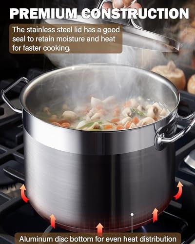 Cooks Standard أواني الطهي القياسية من الفولاذ المقاوم للصدأ، وعاء مرق احترافي سعة 20 كوارت مع غطاء، فضي - Image 4