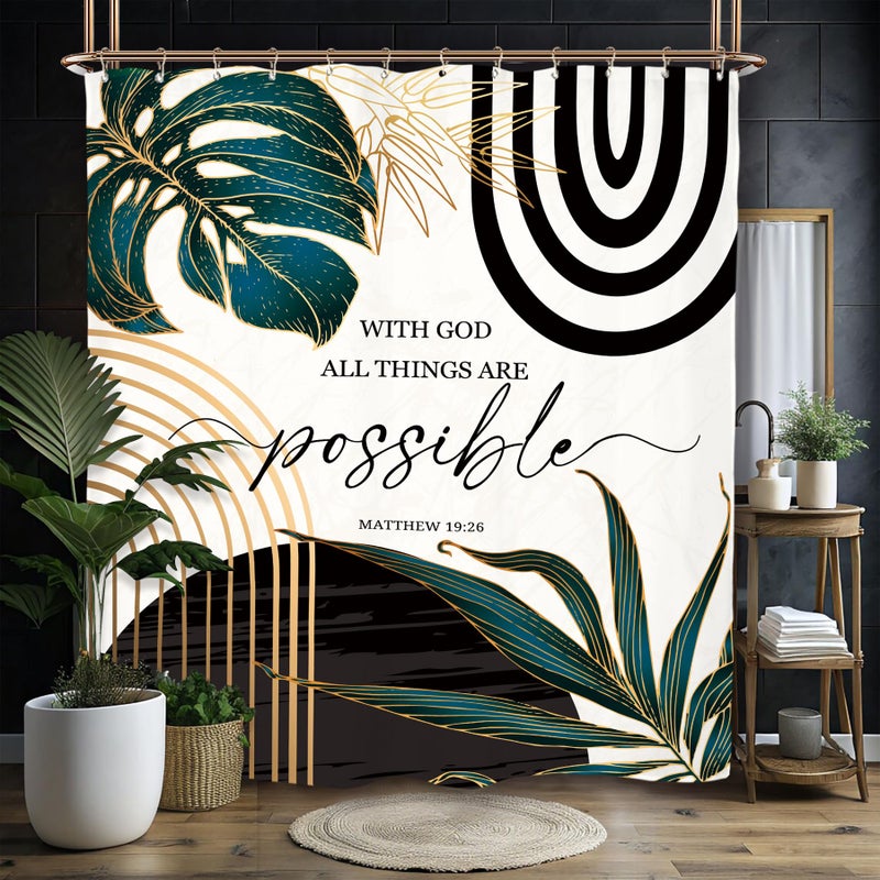 Miyotaa Abstract Bible Quotes Shower Curtain Set 60Wx71H Inches Minimalist Aesthetic Modern Contemporary Inspirational Motivational Positive Polyester Waterproof Bathroom Curtain with 12 Hooks - Image 1