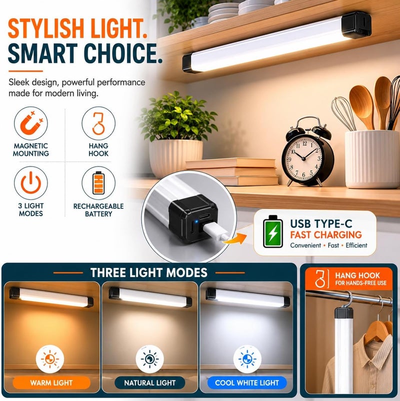 Hasanat Essentials 20" Rechargeable LED Light Bar - 270 Lumens Magnetic Under Cabinet Light - Image 5