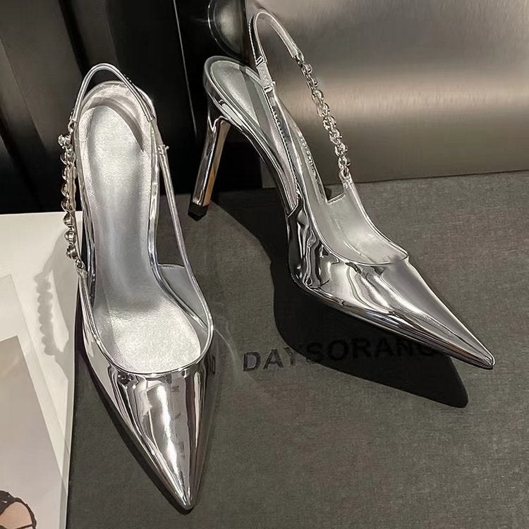 Women's Pointed Toe Rhinestone Slingback Stiletto Heels - Image 1