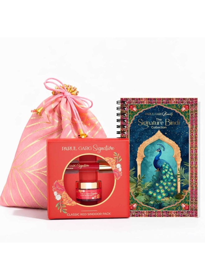 Parul Garg Beauty Signature Shringar Glam Pack | Bindi Book, Sindoor & Pink Potli | Festive Gift Set for Women | Bridal Makeup & Gifting Combo for Women - Image 1