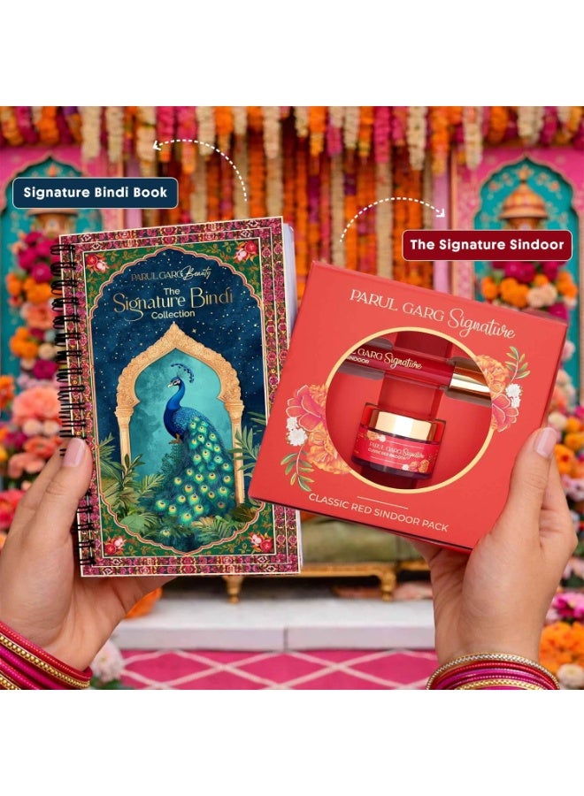 Parul Garg Beauty Signature Shringar Glam Pack | Bindi Book, Sindoor & Pink Potli | Festive Gift Set for Women | Bridal Makeup & Gifting Combo for Women - Image 4