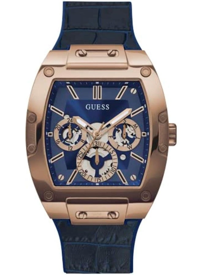 GUESS ساعة GUESS للرجال متعددة الوظائف 43 مم - حزام أزرق قرص أزرق علبة بنية - Image 1