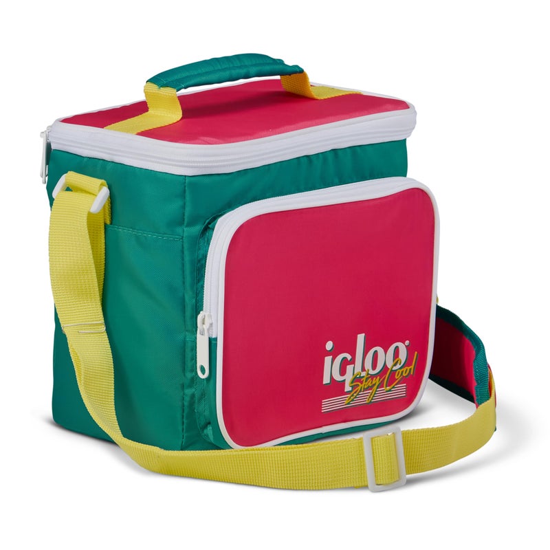 Igloo صندوق غداء مبرد مربع من مجموعة إيغلو ريترو التسعينيات مع جيب أمامي وحزام قابل للتعديل، حقيبة غداء معزولة مقاومة للتسرب، حقيبة غداء قابلة لإعادة الاستخدام - Image 1