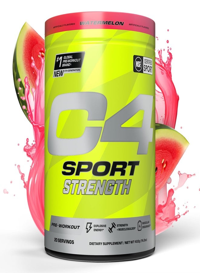 C4 Cellucor C4 Sport Strength Pre Workout Powder - NSF Certified for Sport - Beta-Alanine, Creatine, 200mg Caffeine - Sugar Free Energy Supplement for Men & Women - Watermelon, 20 Servings - Image 1