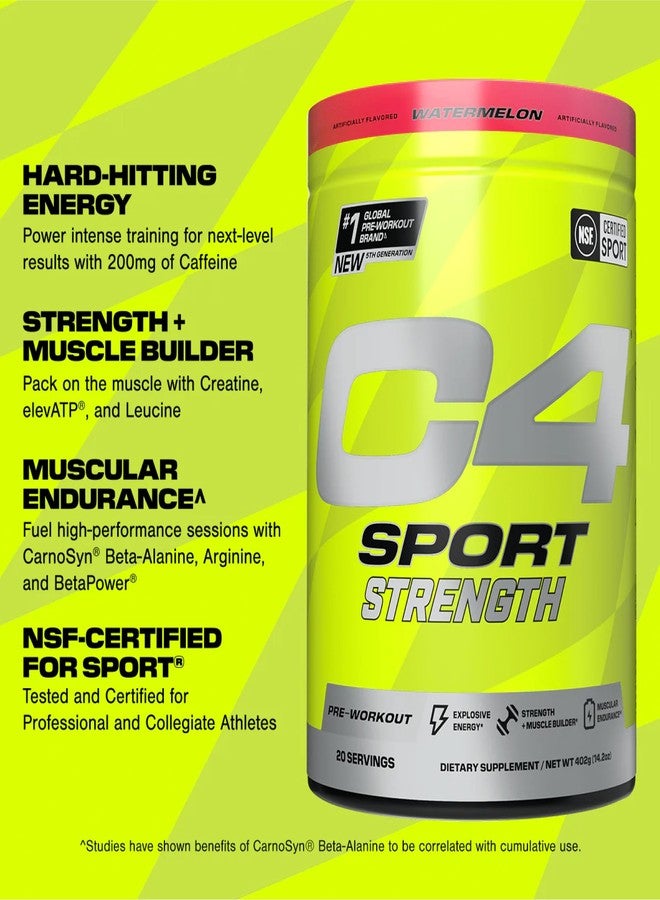 C4 Cellucor C4 Sport Strength Pre Workout Powder - NSF Certified for Sport - Beta-Alanine, Creatine, 200mg Caffeine - Sugar Free Energy Supplement for Men & Women - Watermelon, 20 Servings - Image 2