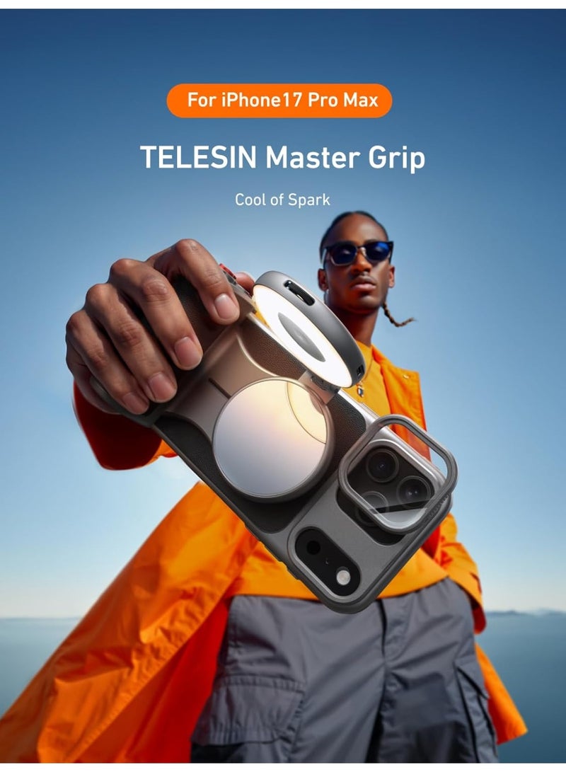 TELESIN Master Grip Kit for iPhone 17 Pro Max, Magnetic Phone Camera Grip with C03 Selfie Light+ UV Filters, Creator Kit Built 3200mAh Battery Wireless Charging Powergrip - Cooling Graphene Case - Image 2
