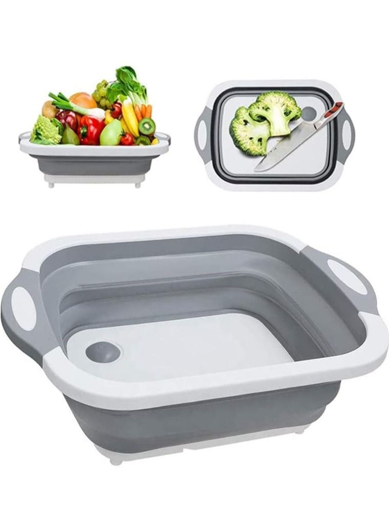 Collapsible Cutting Board with Built-in Colander & Dish Tub – Multi-Functional Foldable Silicone Plastic Washing Basket for Kitchen, Camping, Picnic, BBQ, Food Prep & Storage – Space-Saving Design for Home & Outdoor Use - Image 1