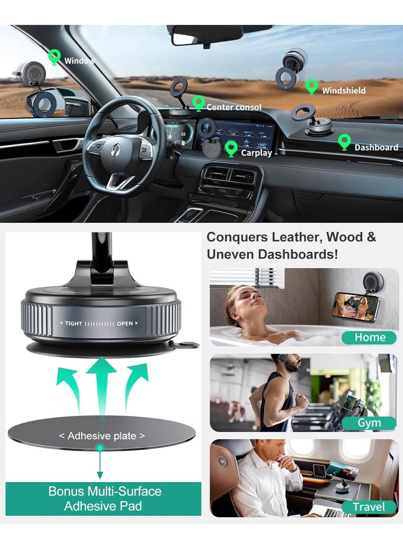 Concretization Vacuum Suction Magnetic Phone Holder for Magsafe [89+LBS Strongest Suction] 360° Adjustable Car Phone Mount & Retractable Vacuum Cell Phone Holders for All Phones Car/Mirror/Gym-Black - Image 4