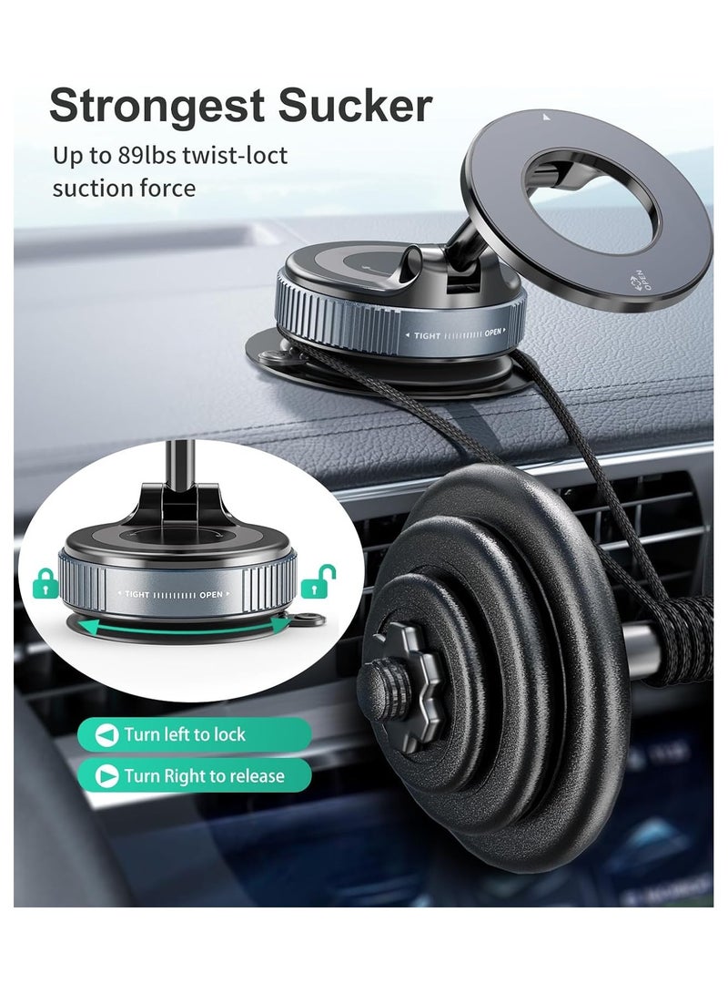Concretization Vacuum Suction Magnetic Phone Holder for Magsafe [89+LBS Strongest Suction] 360° Adjustable Car Phone Mount & Retractable Vacuum Cell Phone Holders for All Phones Car/Mirror/Gym-Black - Image 3